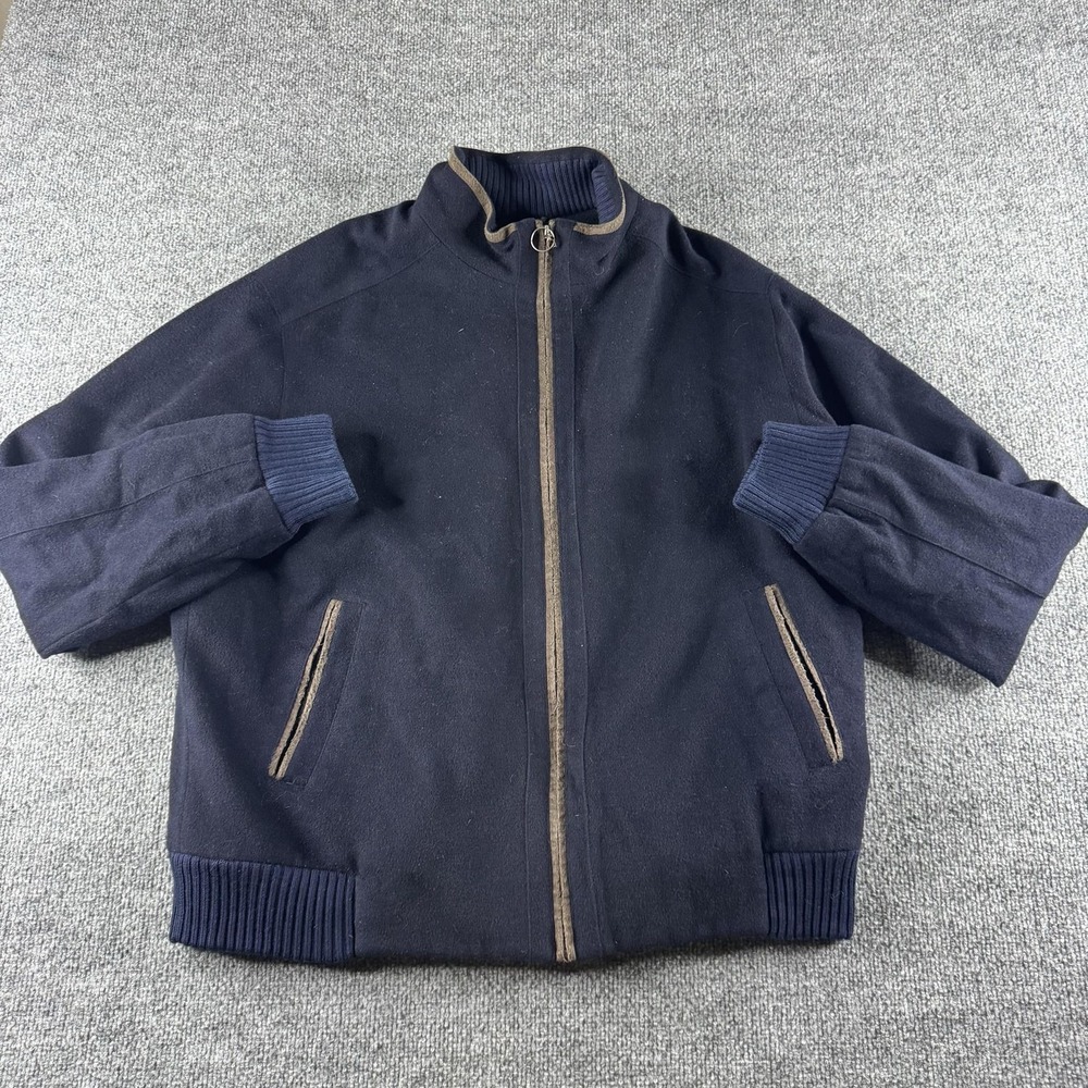 Peter Millar Jacket Mens XL Blue Wool Cashmere Full Zip Ribbed Golf Mock Neck